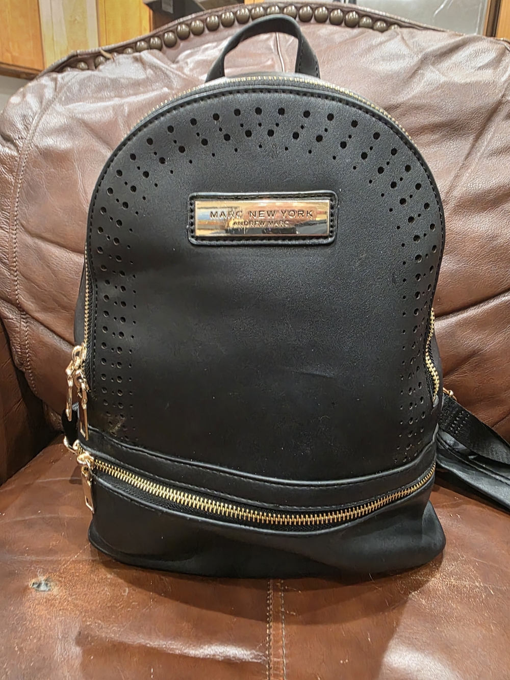 Marc New York Black Perforated Mini Backpack